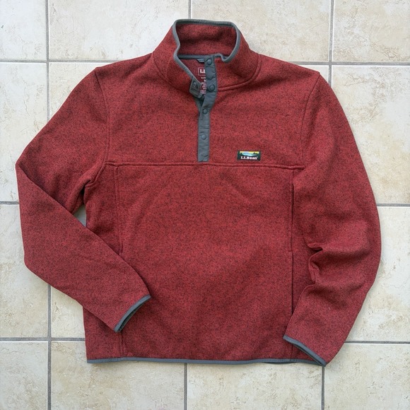 L.L. Bean Other - LL Bean Sweater‎ Mens Medium Red Orange Fleece Snap T Pullover Outdoor Preppy